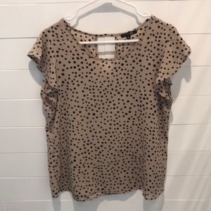 Papermoon tan with black polka dot blouse. Size M.